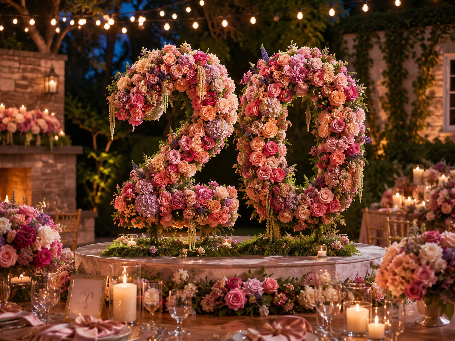Flowers event service in night lighting