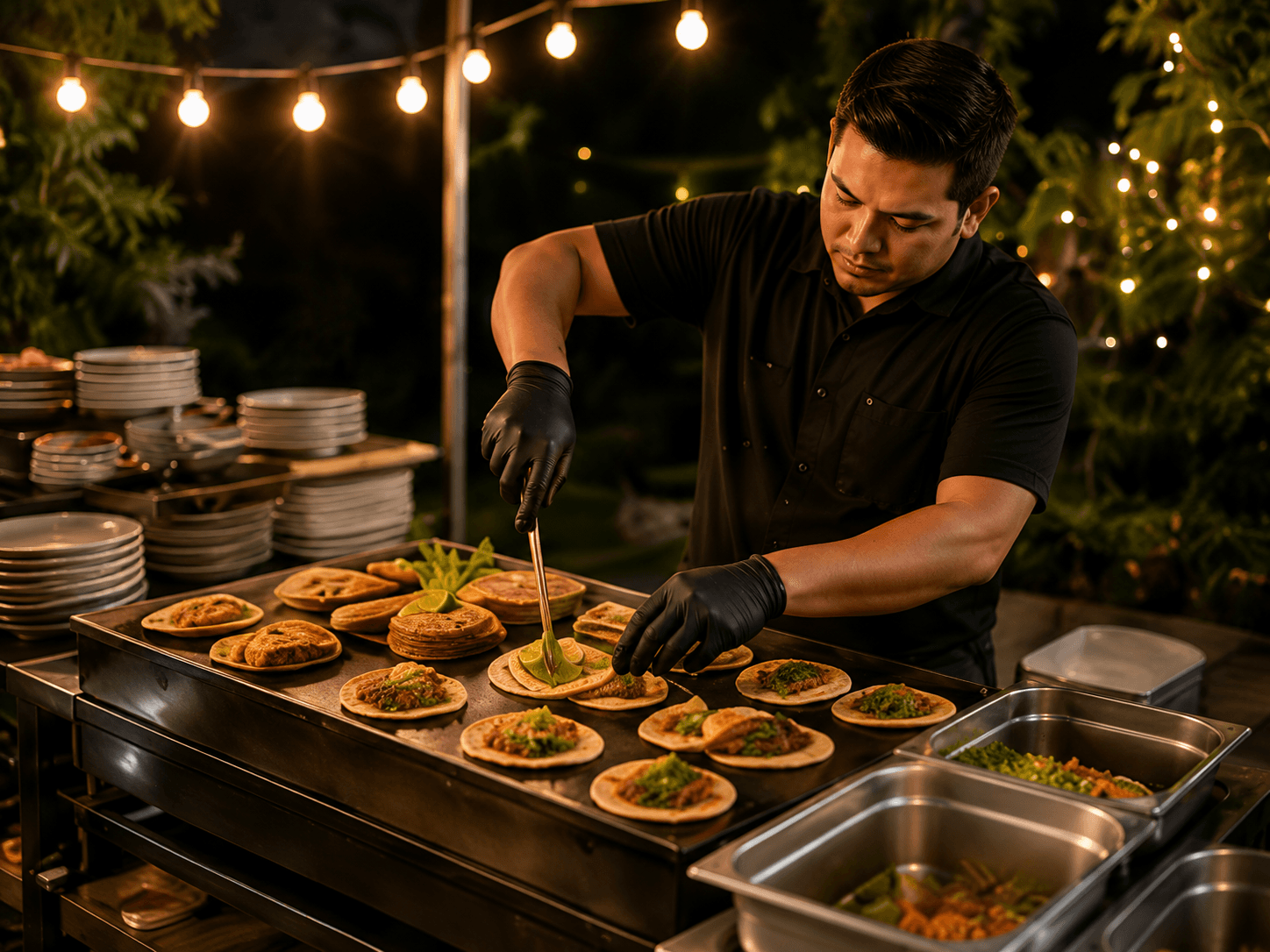 Live Cooking event service in night lighting